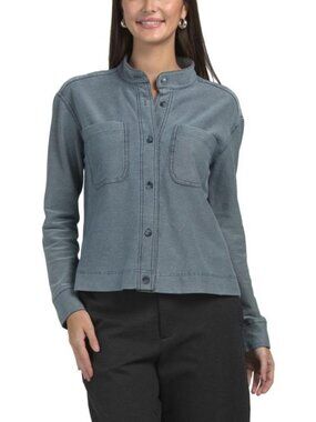 JANE & DELANCEY Brushed Denim Twill Mock Collar Long Sleeve Top